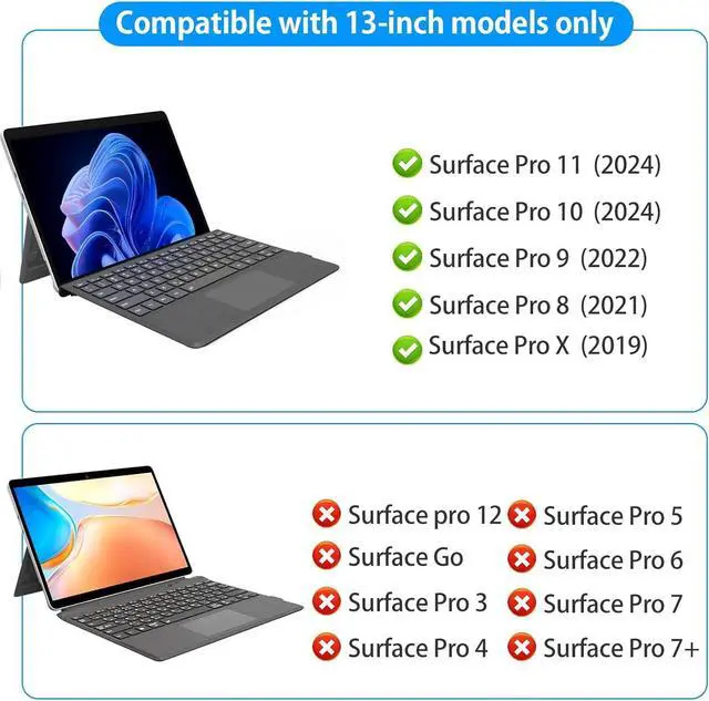 Alt view image 2 of 7 - for Microsoft Surface Pro 11/10/9/8/X Keyboard, Bluetooth Wireless Magnetic Keyboard with Palm Rejection Touchpad, Rechargeable Battery, 7-Color Backlit, Pen Holder for Surface Pro 13inch