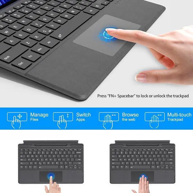 Alt view image 6 of 7 - for Microsoft Surface Pro 11/10/9/8/X Keyboard, Bluetooth Wireless Magnetic Keyboard with Palm Rejection Touchpad, Rechargeable Battery, 7-Color Backlit, Pen Holder for Surface Pro 13inch