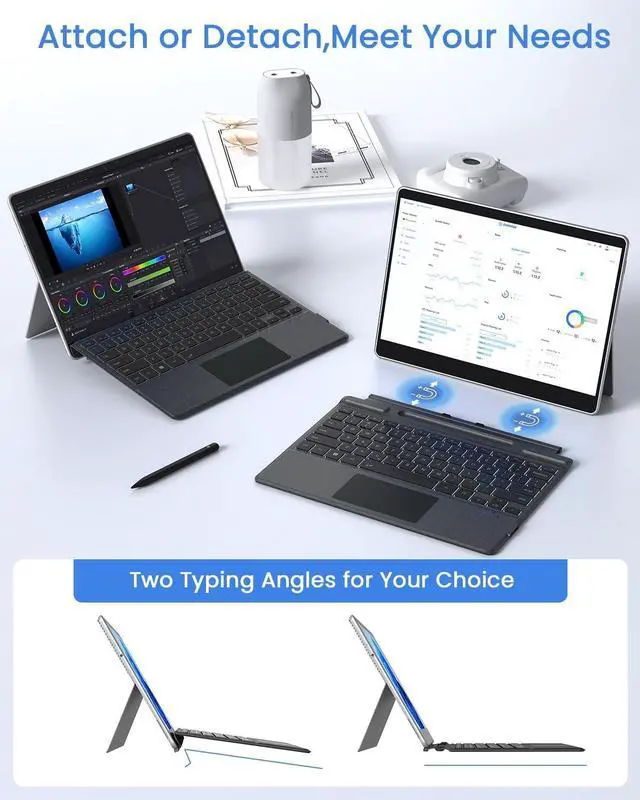 Alt view image 7 of 7 - Surface Pro Keyboard, Wireless Type Cover for Microsoft Surface Pro 11/10/9/8/X 13 inch, Ultra-Slim Bluetooth Portable Magnetic Keyboard with 7 Color Backlit, Pen Holder, Trackpad