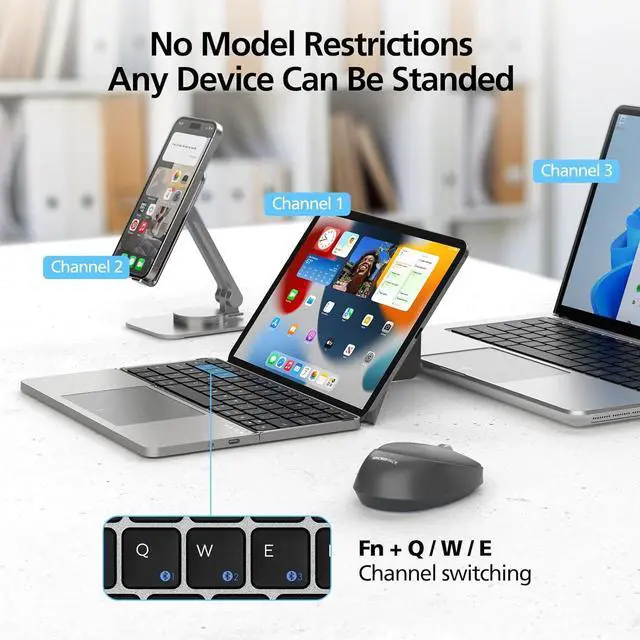 Alt view image 5 of 7 - MicroPack Foldable Bluetooth Keyboard with Touchpad & Stand, PU Leather Cover, 500mAh Battery. Ultra-Thin Portable Keyboard Compatible with iPad Pro/Air/Mini/Tablet - Grey