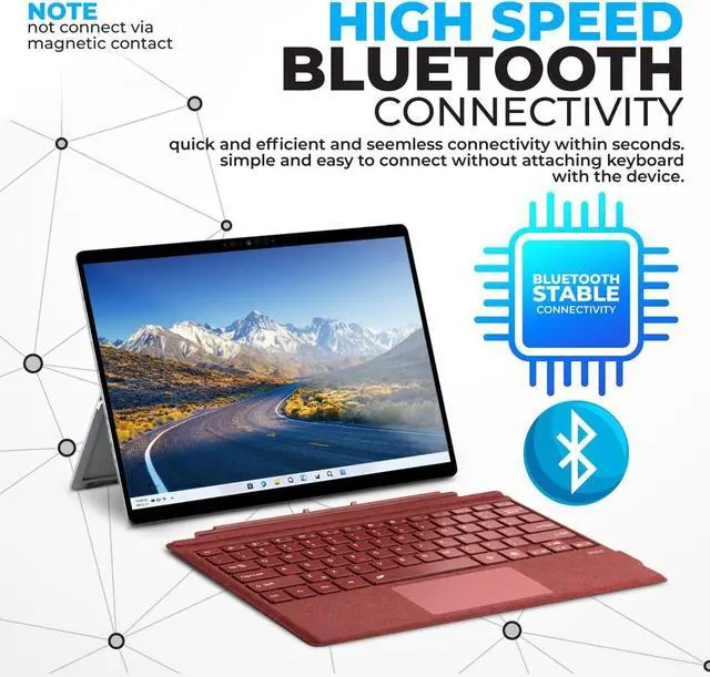 Alt view image 2 of 6 - Keyboard Type Cover for Microsoft Surface Pro 7+ Pro 7 Pro 6 Pro 5 Pro4 Pro3, 12.3 inch, Ultra-Slim Bluetooth Multi-Touchpad Mouse Rechargeable, 7-Color LED Backlit (Poppy Red with Backlit)