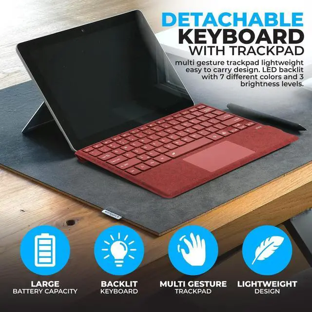 Alt view image 6 of 6 - Keyboard Type Cover for Microsoft Surface Pro 7+ Pro 7 Pro 6 Pro 5 Pro4 Pro3, 12.3 inch, Ultra-Slim Bluetooth Multi-Touchpad Mouse Rechargeable, 7-Color LED Backlit (Poppy Red with Backlit)