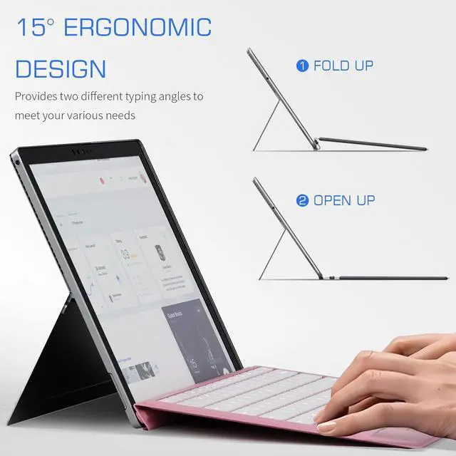 Alt view image 5 of 7 - Junfire Detachable Keyboard for Microsoft Surface Pro 7 Plus/Pro7/6/5/4/3  7-Color Backlit Wireless Keyboard with Touchpad, 14 Shortcut Keys, 30H Battery  Magnetic & Slim Design, Pink
