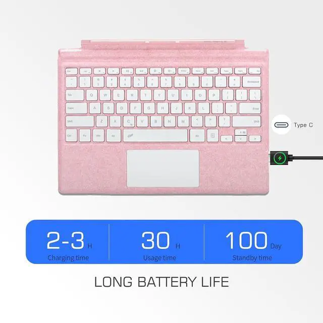 Alt view image 6 of 7 - Junfire Detachable Keyboard for Microsoft Surface Pro 7 Plus/Pro7/6/5/4/3  7-Color Backlit Wireless Keyboard with Touchpad, 14 Shortcut Keys, 30H Battery  Magnetic & Slim Design, Pink