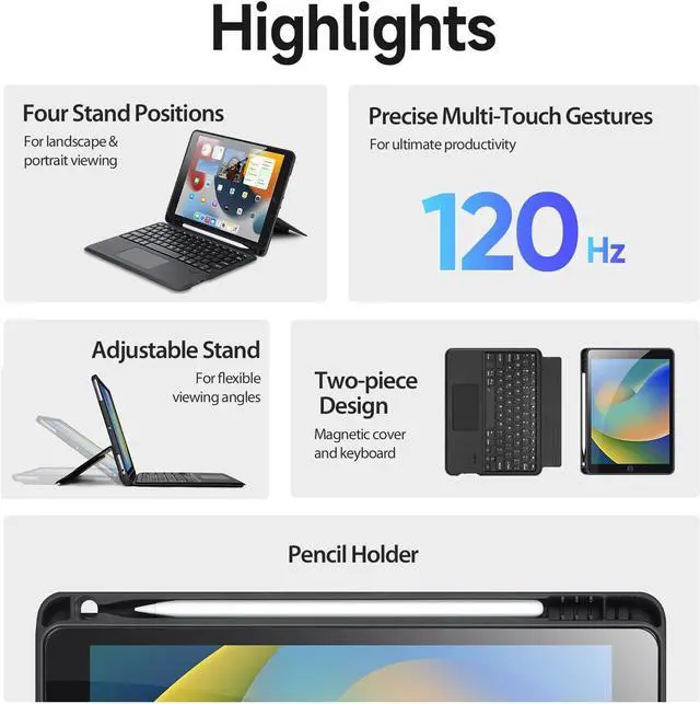 Alt view image 4 of 4 - DUX DUCIS iPad 9th Generation Case with Keyboard 8th/7th Gen/iPad Pro 10.5 / iPad Air 3, Multi-Touch Trackpad and Pencil Holder, 7 Color Backlit Wireless Detachable Magnetic Folio Cover (Black)