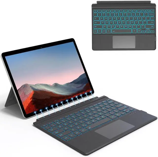 Main image of for Surface Pro 7 Pro 6 Pro 5 Pro 4 Pro 3, Bluetooth Wireless Keyboard with Palm Rejection Touchpad, Rechargeable Battery, 7-Color Backlit for Microsoft Surface Pro 12.3 inch