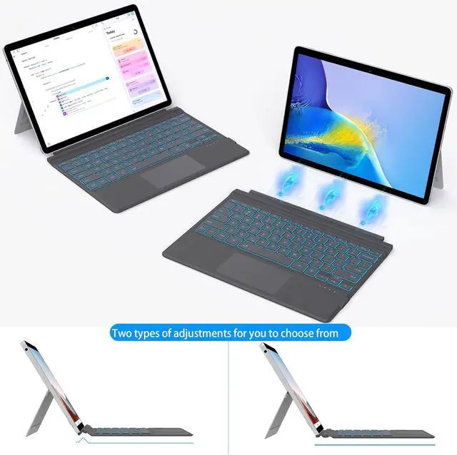 Alt view image 4 of 7 - for Surface Pro 7 Pro 6 Pro 5 Pro 4 Pro 3, Bluetooth Wireless Keyboard with Palm Rejection Touchpad, Rechargeable Battery, 7-Color Backlit for Microsoft Surface Pro 12.3 inch