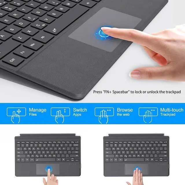 Alt view image 6 of 7 - for Surface Pro 7 Pro 6 Pro 5 Pro 4 Pro 3, Bluetooth Wireless Keyboard with Palm Rejection Touchpad, Rechargeable Battery, 7-Color Backlit for Microsoft Surface Pro 12.3 inch