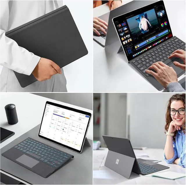 Alt view image 7 of 7 - for Surface Pro 7 Pro 6 Pro 5 Pro 4 Pro 3, Bluetooth Wireless Keyboard with Palm Rejection Touchpad, Rechargeable Battery, 7-Color Backlit for Microsoft Surface Pro 12.3 inch
