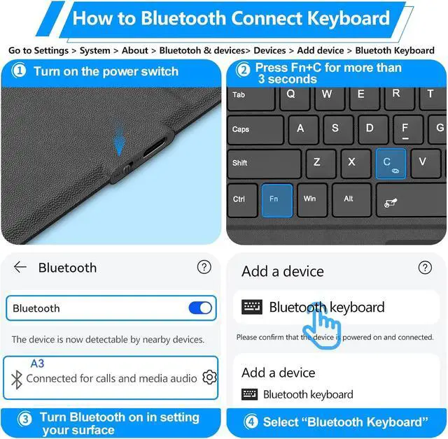 Alt view image 3 of 7 - for Surface Pro 7 Pro 6 Pro 5 Pro 4 Pro 3, Bluetooth Wireless Keyboard with Palm Rejection Touchpad, Rechargeable Battery, 7-Color Backlit for Microsoft Surface Pro 12.3 inch
