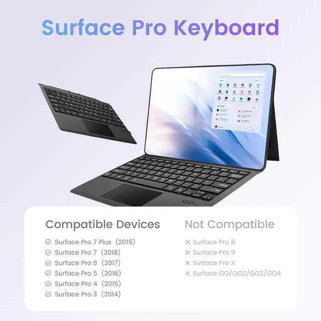 Alt view image 2 of 7 - FERRISA Wireless Bluetooth Keyboard for Microsoft Surface Pro 7/6/5/4/3, Ultra-Slim Keyboard Cover with Touchpad, Strong Magnetic Attachment, Long Battery Life
