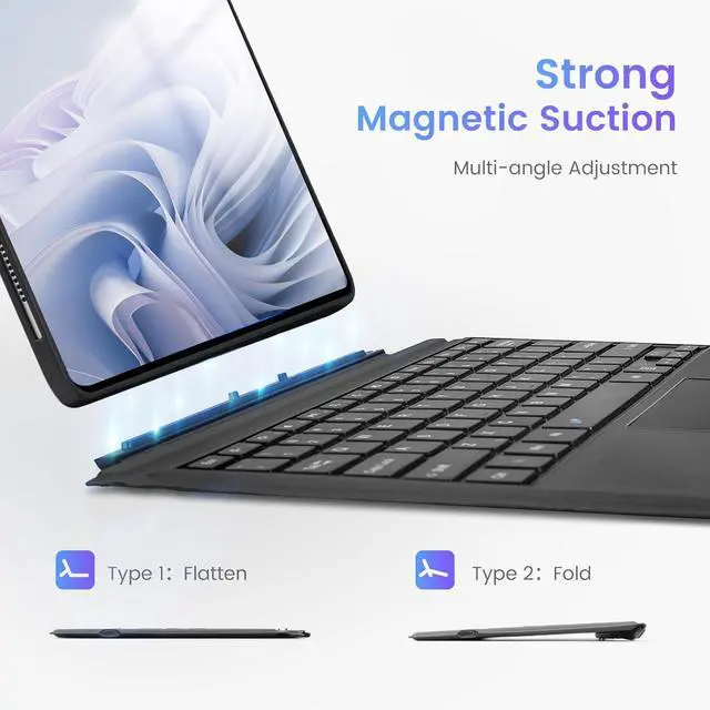 Alt view image 3 of 7 - FERRISA Wireless Bluetooth Keyboard for Microsoft Surface Pro 7/6/5/4/3, Ultra-Slim Keyboard Cover with Touchpad, Strong Magnetic Attachment, Long Battery Life
