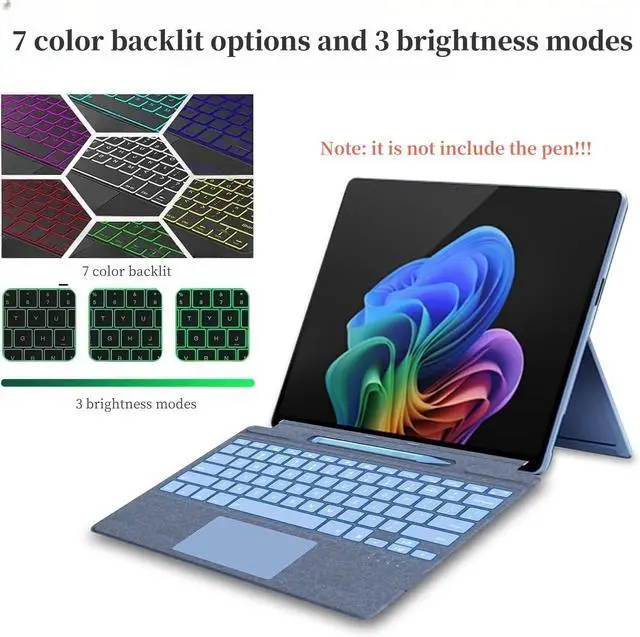 Alt view image 2 of 7 - Keyboard for Surface Pro 11/10/9/8/X (13inch), Portable Slim Type Cover for Surface Pro, Wireless Bluetooth Keyboard with Touchpad, Backlits,Built in Pencil Holder,Dark Green