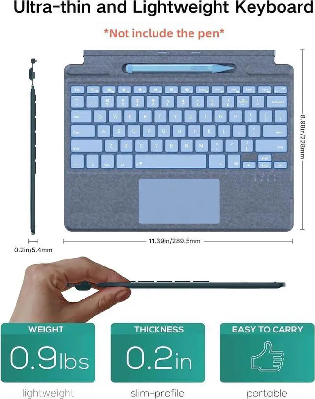 Alt view image 5 of 7 - Keyboard for Surface Pro 11/10/9/8/X (13inch), Portable Slim Type Cover for Surface Pro, Wireless Bluetooth Keyboard with Touchpad, Backlits,Built in Pencil Holder,Dark Green