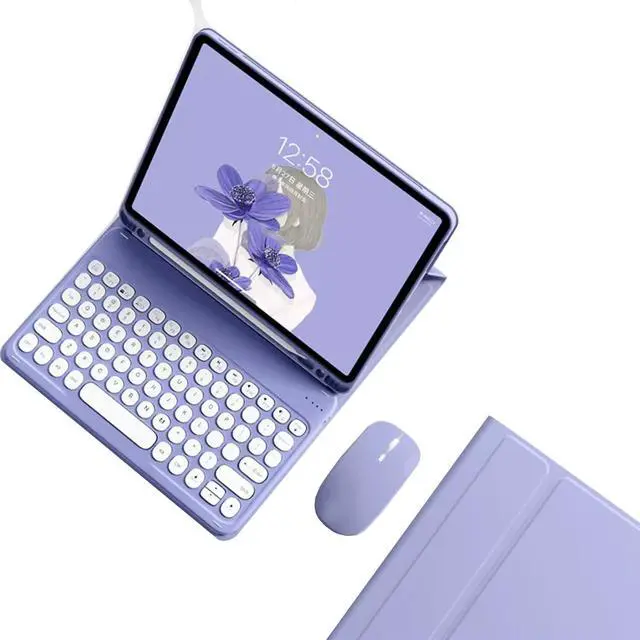 Main image of Keyboard Case for Galaxy Tab A9+ 11 inch with Keyboard and Bluetooth Mouse, Detachable Candy Color Keyboard Cover Round Key, Purple