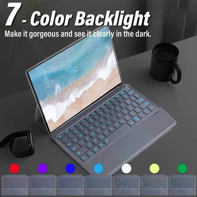 Alt view image 4 of 7 - Backlit Keyboard for Surface Go 4/3/2/1, 7 Colors Font Backlight Detachable Wireless Type Cover With Trackpad Compatible With Microsoft Surface Go 4 2023 / 3 2021 / 2 2020 / 2018