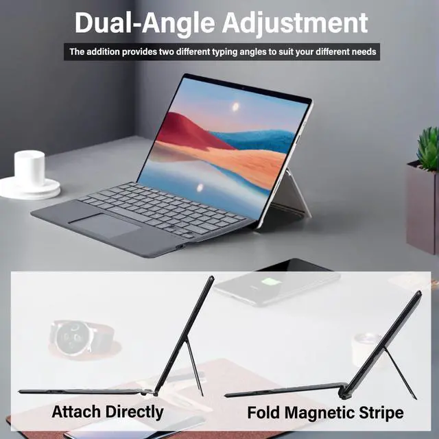 Alt view image 4 of 7 - Backlit Keyboard for Surface Pro 11/10/9/8/X, 7 Colors Font Backlight Detachable Wireless Type Cover Keyboard with Trackpad/Pen Holder Compatible with Microsoft Surface Pro 11/10/9/8/X 13 Inch