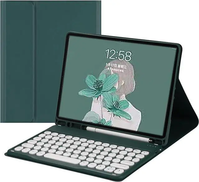 Main image of HENGHUI Keyboard Case Compatible with iPad 9th 8th 7th Generation 10.2" Air 3rd Gen Pro 10.5 Keyboard Case Cute Round Key Color Keyboard Wireless Detachable BT Keyboard Cover (DarkGreen)