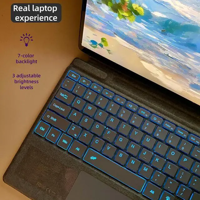 Alt view image 4 of 6 - Keyboard for Microsoft Surface Pro Copilot+ (11th Edition) / Pro 11 / Pro 10 / Pro 9 / Pro 8 / Pro X, 13 inch, Detachable Type Cover with Touchpad, 7-Color Backlit & Pen Holder (Light Grey)