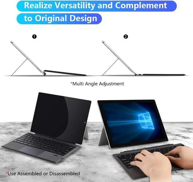 Alt view image 3 of 7 - Detachable Magnetic Keyboard Type Cover Replacement for Microsoft Surface Pro 7+/Pro 7/Pro 6/Pro 5/Pro 4/Pro 3 Bluetooth 5.3 Wireless Keyboard with Trackpad (Without Backlit)