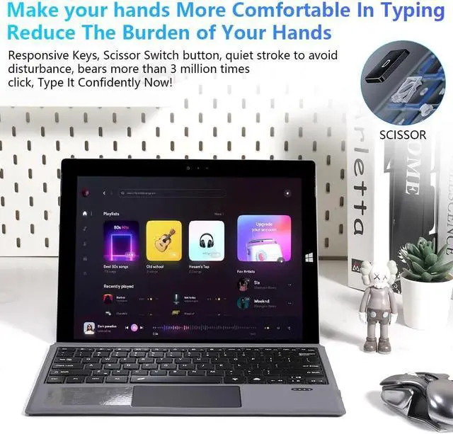 Alt view image 7 of 7 - Detachable Magnetic Keyboard Type Cover Replacement for Microsoft Surface Pro 7+/Pro 7/Pro 6/Pro 5/Pro 4/Pro 3 Bluetooth 5.3 Wireless Keyboard with Trackpad (Without Backlit)
