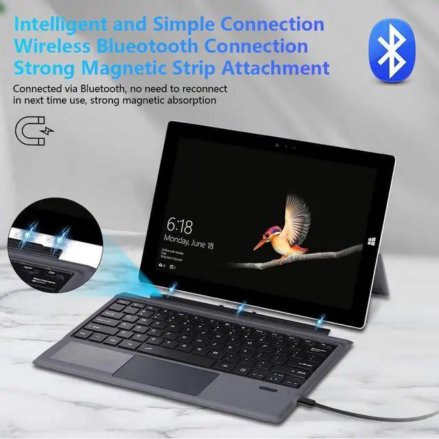 Alt view image 4 of 7 - Detachable Magnetic Keyboard Type Cover Replacement for Microsoft Surface Pro 7+/Pro 7/Pro 6/Pro 5/Pro 4/Pro 3 Bluetooth 5.3 Wireless Keyboard with Trackpad (Without Backlit)
