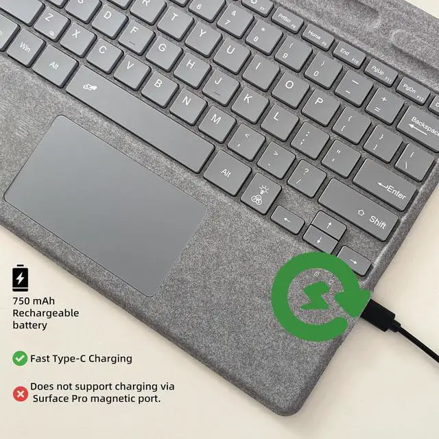 Alt view image 5 of 6 - Keyboard for Microsoft Surface Pro Copilot+ (11th Edition) / Pro 11 / Pro 10 / Pro 9 / Pro 8 / Pro X, 13 inch, Detachable Type Cover with Touchpad, 7-Color Backlit & Pen Holder (Light Grey)