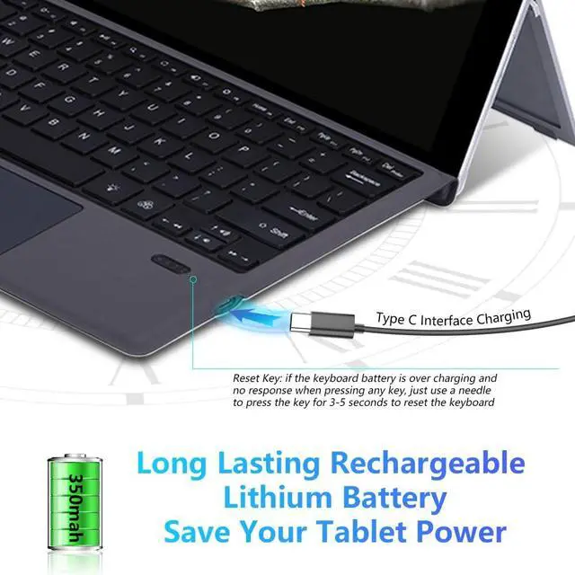Alt view image 5 of 7 - Detachable Magnetic Keyboard Type Cover Replacement for Microsoft Surface Pro 7+/Pro 7/Pro 6/Pro 5/Pro 4/Pro 3 Bluetooth 5.3 Wireless Keyboard with Trackpad (Without Backlit)