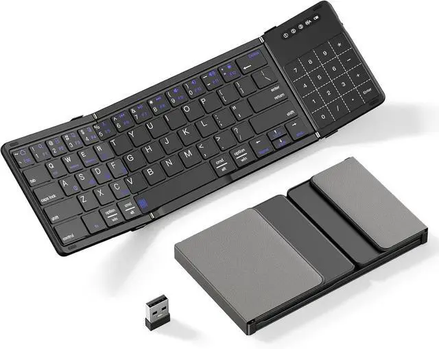 Main image of XIWMIX 2-in-1 Foldable Bluetooth Keyboard with Touchpad & Number Pad, Multi-Device Folding Wireless Rechargeable Portable Travel Keyboard for iPad,Laptop,PC,Compatible with Windows,iOS,Android,MacOS