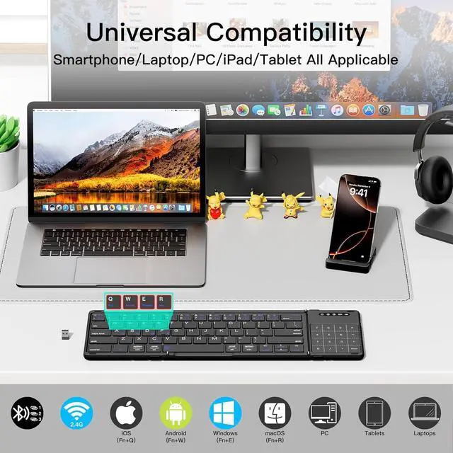 Alt view image 3 of 7 - XIWMIX 2-in-1 Foldable Bluetooth Keyboard with Touchpad & Number Pad, Multi-Device Folding Wireless Rechargeable Portable Travel Keyboard for iPad,Laptop,PC,Compatible with Windows,iOS,Android,MacOS