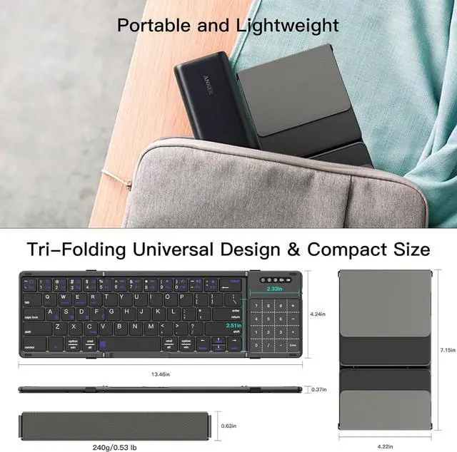 Alt view image 6 of 7 - XIWMIX 2-in-1 Foldable Bluetooth Keyboard with Touchpad & Number Pad, Multi-Device Folding Wireless Rechargeable Portable Travel Keyboard for iPad,Laptop,PC,Compatible with Windows,iOS,Android,MacOS