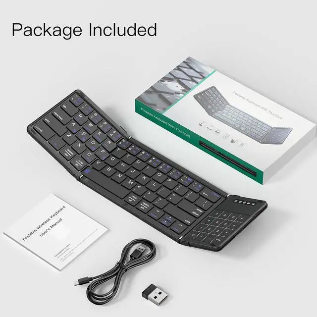 Alt view image 7 of 7 - XIWMIX 2-in-1 Foldable Bluetooth Keyboard with Touchpad & Number Pad, Multi-Device Folding Wireless Rechargeable Portable Travel Keyboard for iPad,Laptop,PC,Compatible with Windows,iOS,Android,MacOS
