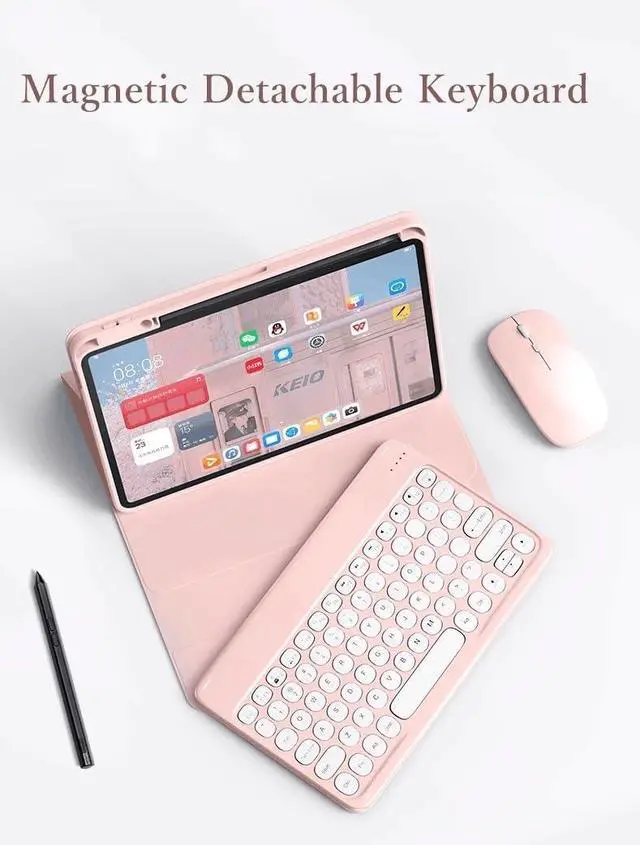 Alt view image 2 of 7 - Keyboard Case for iPad Mini A17 Pro 2024/ iPad Mini 6th Generation 8.3-inch Case with Keyboard and Bluetooth Mouse, Detachable Candy Color Keyboard Cover Round Key,Black+White