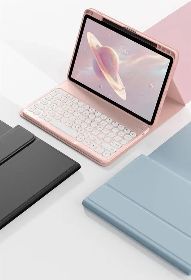 Alt view image 7 of 7 - Keyboard Case for iPad Mini A17 Pro 2024/ iPad Mini 6th Generation 8.3-inch Case with Keyboard and Bluetooth Mouse, Detachable Candy Color Keyboard Cover Round Key,Black+White