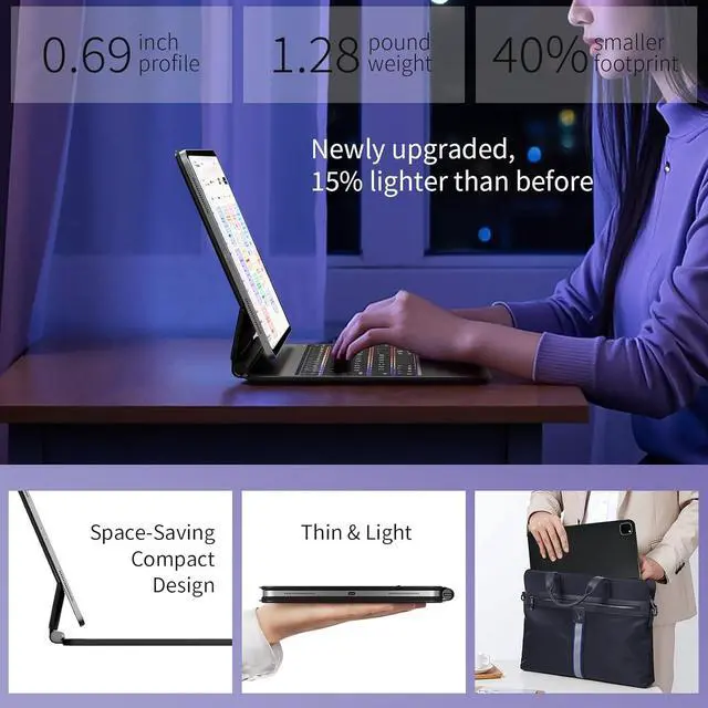 Alt view image 3 of 7 - Magic Keyboard Case for iPad Air 11'' M2 2024 & iPad Pro 11'' 1st-4th Gen  Slim 1.28lbs Magnetic Trackpad Keyboard with 7-Color Backlight & 135° Floating Stand for iPad Air 10.9'' 4th/5th Gen