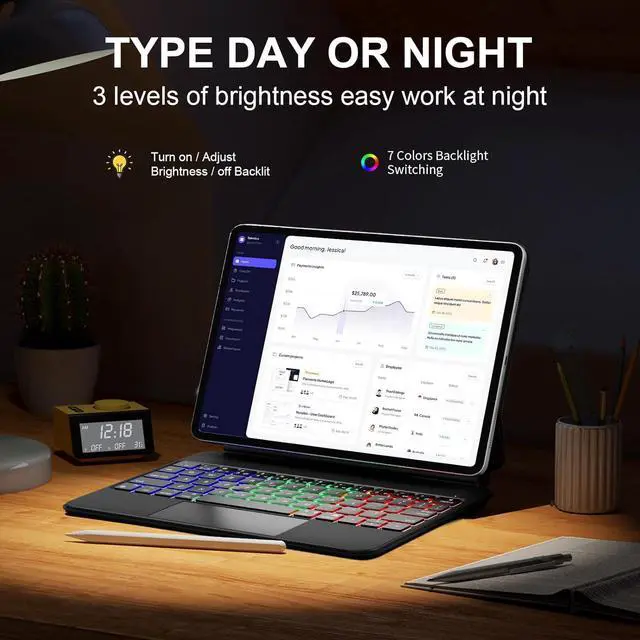 Alt view image 4 of 7 - Magic Keyboard Case for iPad Air 11'' M2 2024 & iPad Pro 11'' 1st-4th Gen  Slim 1.28lbs Magnetic Trackpad Keyboard with 7-Color Backlight & 135° Floating Stand for iPad Air 10.9'' 4th/5th Gen