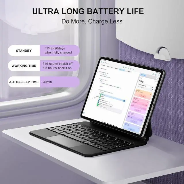 Alt view image 6 of 7 - Magic Keyboard Case for iPad Air 11'' M2 2024 & iPad Pro 11'' 1st-4th Gen  Slim 1.28lbs Magnetic Trackpad Keyboard with 7-Color Backlight & 135° Floating Stand for iPad Air 10.9'' 4th/5th Gen
