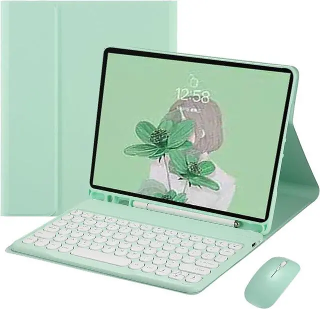 Main image of HENGHUI Keyboard Mouse for Galaxy Tab A9+ /Plus 11 inch 2023 Keyboard Case with Mouse Cute Round Key Detachable BT Color Keyboard Cover,MintGreen