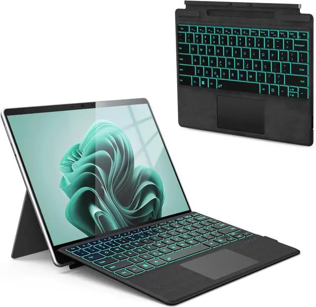 Main image of Surface Pro Keyboard for Microsoft Surface Pro 11/10/9/8/X 13 inch, 7 Color Backlit Wireless Type Cover, Bluetooth Ultra-Slim Portable Magnetic Keyboard with Trackpad, Rechargeable Battery, Pen Holder