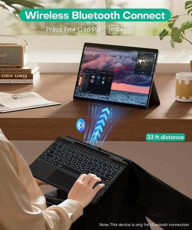 Alt view image 5 of 7 - Surface Pro Keyboard for Microsoft Surface Pro 11/10/9/8/X 13 inch, 7 Color Backlit Wireless Type Cover, Bluetooth Ultra-Slim Portable Magnetic Keyboard with Trackpad, Rechargeable Battery, Pen Holder