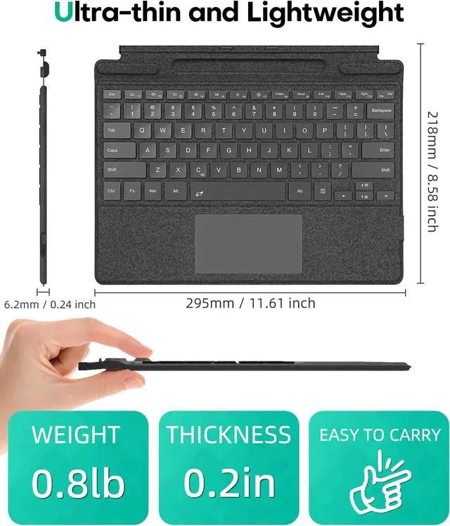 Alt view image 7 of 7 - Surface Pro Keyboard for Microsoft Surface Pro 11/10/9/8/X 13 inch, 7 Color Backlit Wireless Type Cover, Bluetooth Ultra-Slim Portable Magnetic Keyboard with Trackpad, Rechargeable Battery, Pen Holder