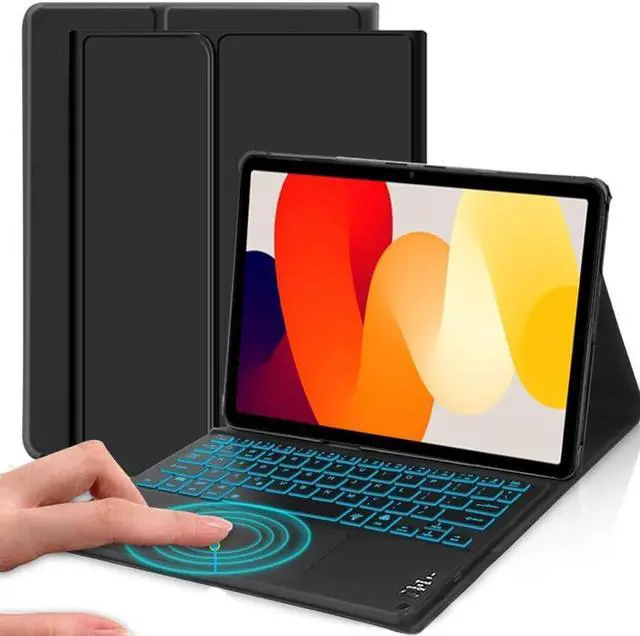 Main image of Backlit Touchpad Keyboard Case for Xiaomi Redmi Pad SE 11 inch 2023, Backlit Wireless Trackpad Keyboard with Leather Stand Cover Case for Xiaomi Redmi Pad case 11 inch Tablet, Black