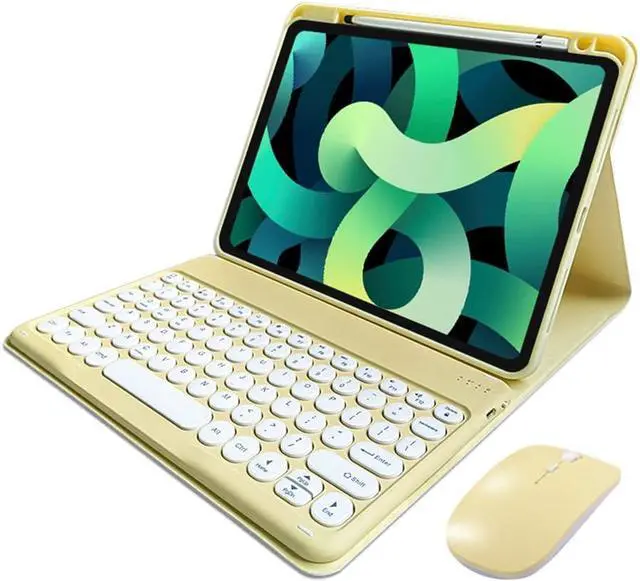 Main image of Keyboard Case for iPad Pro 11 inch M4 Keyboard Case with Mouse Cute Round Keys Detachable Bluetooth Keyboard Slim Smart Cover Supports Pencil Charging,Yellow