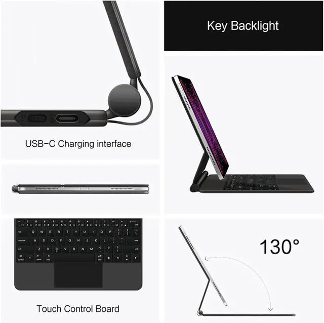 Alt view image 7 of 7 - Keyboard Case for iPad Air 11inch M3 2025 & M2 2024, Magic - Style Keyboard with Multi - Touch Trackpad  Floating Cantilever Stand  Magnetic Case - Free Mouse