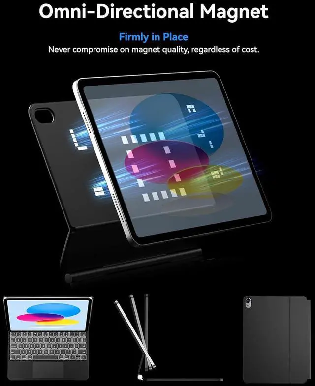 Alt view image 2 of 7 - iPad 10th Generation Case with Keyboard, Magic Keyboard iPad 10 Generation and 11th (A16,2025) with Multi-Touch Trackpad, Magic-Style Bluetooth Pad 10th Gen. 2022 with Battery Display - Black