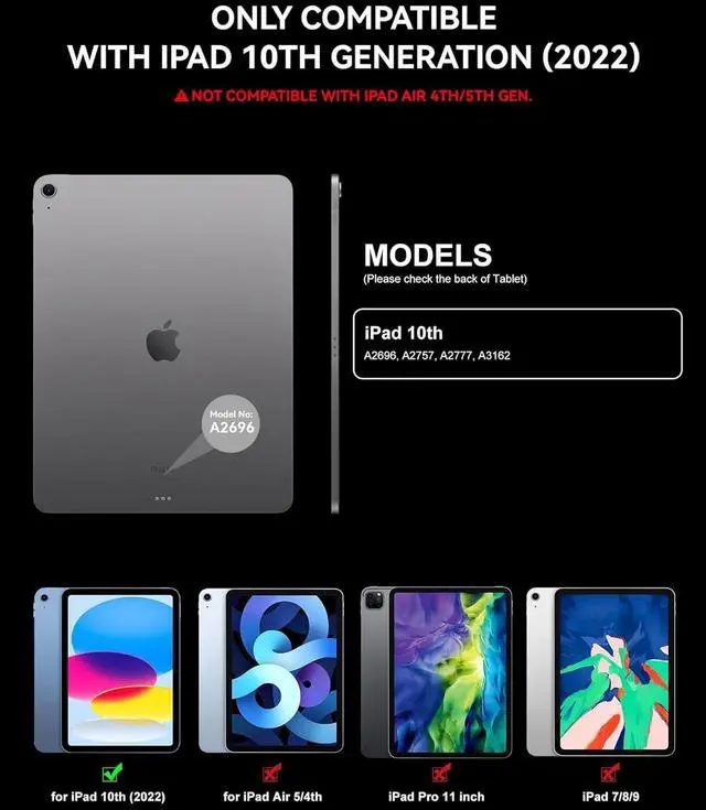 Alt view image 5 of 7 - iPad 10th Generation Case with Keyboard, Magic Keyboard iPad 10 Generation and 11th (A16,2025) with Multi-Touch Trackpad, Magic-Style Bluetooth Pad 10th Gen. 2022 with Battery Display - Black