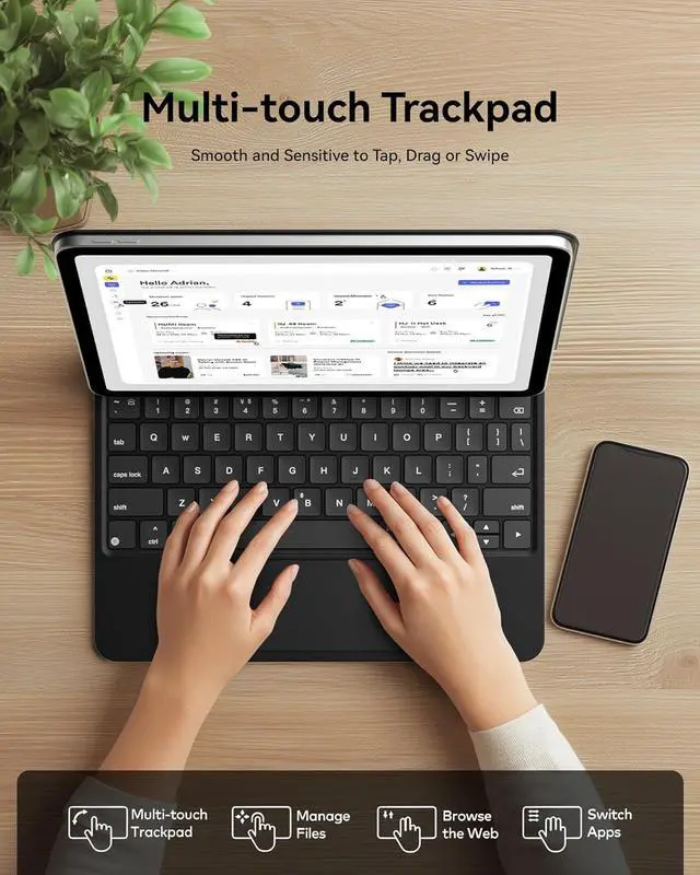 Alt view image 6 of 7 - iPad 10th Generation Case with Keyboard, Magic Keyboard iPad 10 Generation and 11th (A16,2025) with Multi-Touch Trackpad, Magic-Style Bluetooth Pad 10th Gen. 2022 with Battery Display - Black