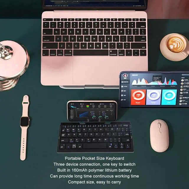 Alt view image 2 of 7 - FOSA Folding Bluetooth Keyboard, Portable Pocket Foldable Mini Keyboard with Aluminum Alloy Housing for Tablets & Phones (Black Gray)