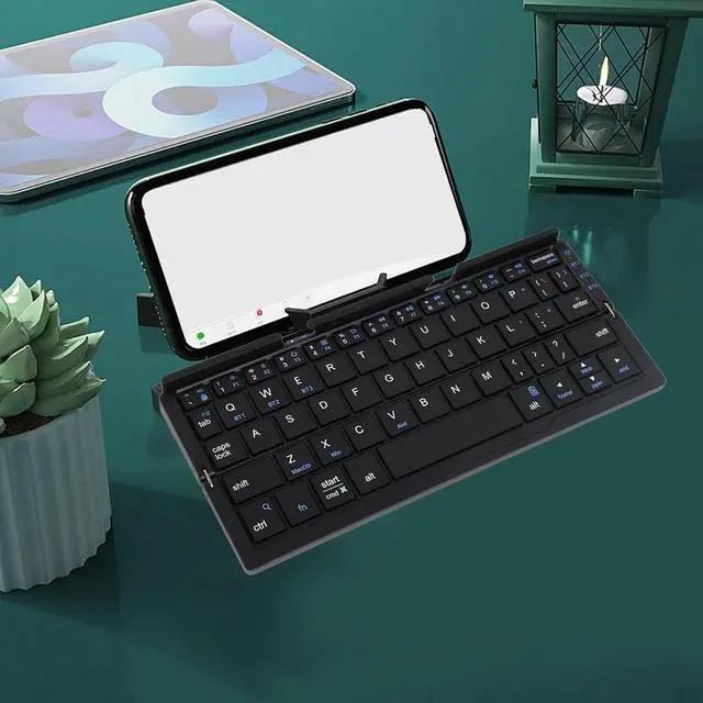 Alt view image 3 of 7 - FOSA Folding Bluetooth Keyboard, Portable Pocket Foldable Mini Keyboard with Aluminum Alloy Housing for Tablets & Phones (Black Gray)