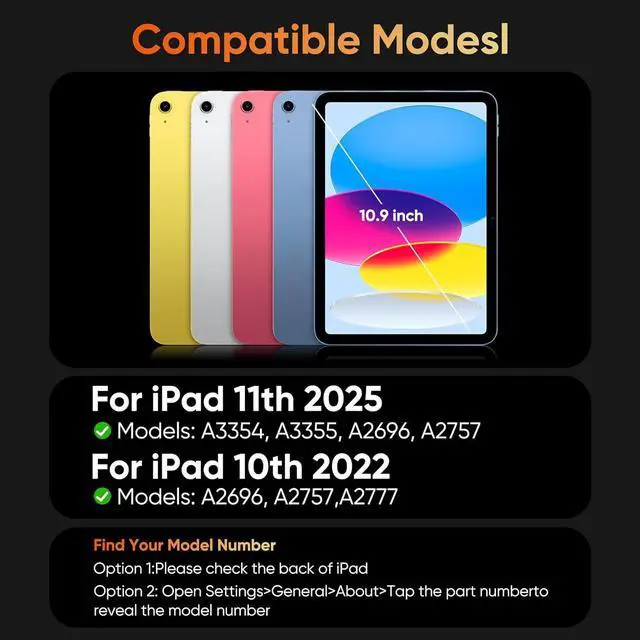 Alt view image 2 of 6 - for iPad 11th(A16/2025)/10th Gen Case with Keyboard, 360° Rotatable Keyboard Case with Touch trackpad,7 Colors Backlight Pencil Holder Protection Black